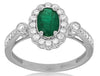 1.04CT DIAMOND & AAA EMERALD 14KT WHITE GOLD OVAL & ROUND FLOWER SEMI BEZEL RING