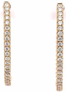 ESTATE .55CT DIAMOND 18K YELLOW GOLD 3D ROUND CLASSIC OVAL HOOP HANGING EARRINGS