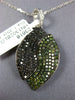 ESTATE 1.35CT BLACK & GREEN DIAMOND 18K WHITE GOLD MULTI ROW DOUBLE LEAF PENDANT