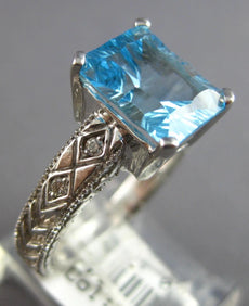 4.03CT DIAMOND & AAA BLUE TOPAZ 14KT WHITE GOLD CUSHION & ROUND ENGAGEMENT RING