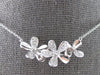 ESTATE .21CT DIAMOND 14KT WHITE GOLD 3D TRIPLE FLOWER LOVE NECKLACE #28158