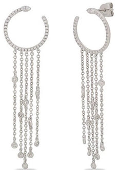.44CT DIAMOND 14KT WHITE GOLD MOON SHAPE MULTI ROW BY THE YARD HANGING EARRINGS
