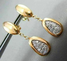 ESTATE .28CT DIAMOND 14KT WHITE & ROSE GOLD 3D PAVE PEAR SHAPE HANGING EARRINGS