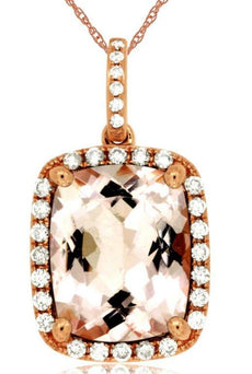 4.32CT DIAMOND & AAA MORGANITE 14K ROSE GOLD CUSHION & ROUND RECTANGULAR PENDANT