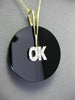 ANTIQUE EX LARGE DIAMOND & AAA BLACK ONYX 14KT 2 TONE GOLD " OK " PENDANT #20444
