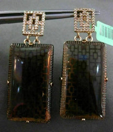 ESTATE .76CT DIAMOND & SMOKY TOPAZ 18KT ROSE GOLD 3D ELONGATED HANGING EARRINGS