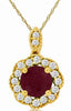 ESTATE .93CT DIAMOND & AAA RUBY 14K YELLOW GOLD FLOWER FILIGREE FLOATING PENDANT