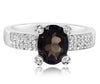 ESTATE 1.59CT DIAMOND & AAA SMOKY QUARTZ 14K WHITE GOLD 3D OVAL & ROUND FUN RING