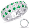 WIDE 1.25CT DIAMOND & AAA TSAVORITE 14KT WHITE GOLD ROUND 3 ROW ANNIVERSARY RING