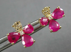 1.77CT DIAMOND & AAA RUBY 14KT YELLOW GOLD PEAR SHAPE FLOWER FUN STUD EARRINGS