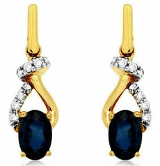 ESTATE 1.35CT DIAMOND & AAA SAPPHIRE 14KT YELLOW GOLD INFINITY HANGING EARRINGS