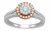ESTATE .60CT DIAMOND 14K WHITE & ROSE GOLD ROUND DOUBLE FLOWER HALO PROMISE RING