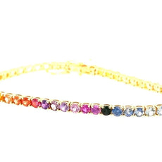 9.97CT AAA MULTI COLOR SAPPHIRE 18KT YELLOW GOLD CLASSIC RAINBOW TENNIS BRACELET