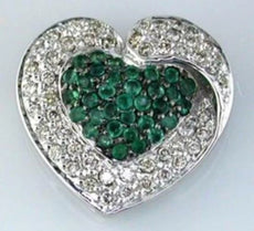 1.35CT DIAMOND & AAA EMERALD 14KT WHITE GOLD 3D CLUSTER HEART SHAPE LOVE PENDANT