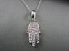 ESTATE .30CT DIAMOND 14KT WHITE GOLD 3D HAMSA LUCKY HAND PENDANT & CHAIN #21684