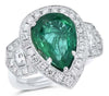 LARGE 8.0CT DIAMOND & AAA EMERALD 18KT WHITE GOLD 3D PEAR SHAPE ENGAGEMENT RING