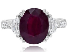 LARGE 6.03CT DIAMOND & AAA RUBY 18KT WHITE GOLD 3D OVAL TRAPEZOID & ROUND RING