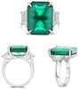 EXTRA LARGE 15.16CT DIAMOND & AAA EMERALD PLATINUM EMERALD CUT & TRAPEZOID RING