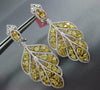 LARGE 11.29CT WHITE & FANCY YELLOW DIAMOND 18K 2 TONE GOLD LEAF HANGING EARRINGS