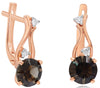 2.35CT DIAMOND & AAA SMOKY TOPAZ 14K ROSE GOLD 3D ROUND 3 STONE HANGING EARRINGS