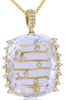 LARGE 13.86CT DIAMOND & AAA WHITE TOPAZ 14KT YELLOW GOLD CUSHION & ROUND PENDANT