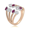 LARGE .74CT DIAMOND & AAA RUBY 18KT ROSE & WHITE GOLD 3D PEAR SHAPE & ROUND RING