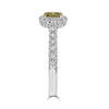 1.46CT WHITE & FANCY YELLOW DIAMOND 18K 2 TONE GOLD CUSHION HALO ENGAGEMENT RING