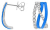 .34CT DIAMOND & BLUE ENAMEL 14KT WHITE GOLD MULTI ROW CRISS CROSS LOVE EARRINGS