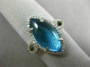 WIDE 4.66CT DIAMOND & AAA MARQUISE SHAPE BLUE TOPAZ 14K WHITE GOLD CABACHON RING