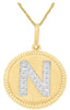 .10CT DIAMOND 14K 2 TONE GOLD N INITIAL ROUND MATTE & SHINY FUN FLOATING PENDANT