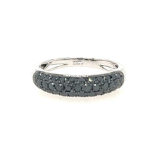 .89CT BLACK DIAMOND 18KT WHITE GOLD 3D CLASSIC 3 ROW WEDDING ANNIVERSARY RING