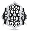 LARGE .76CT WHITE & ROSE CUT DIAMOND 18KT WHITE & BLACK GOLD OPEN FILIGREE RING