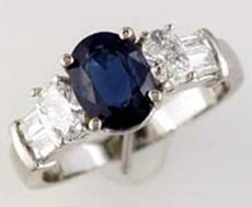 2.15CT DIAMOND & AAA SAPPHIRE 14KT WHITE GOLD 3D OVAL & BAGUETTE ENGAGEMENT RING
