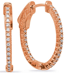 .39CT DIAMOND 14KT ROSE GOLD 3D 4 PRONG INSIDE OUT HUGGIE HOOP HANGING EARRINGS