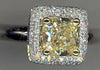 LARGE 1.54CT WHITE & FANCY YELLOW DIAMOND 18KT WHITE GOLD HALO ENGAGEMENT RING