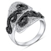 LARGE 2.12CT WHITE & BLACK DIAMOND 14KT WHITE GOLD 3D CRISS CROSS SNAKE RING