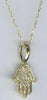 SMALL .12CT DIAMOND 14KT YELLOW GOLD CLASSIC HAMSA CHAMSA LUCKY FLOATING PENDANT