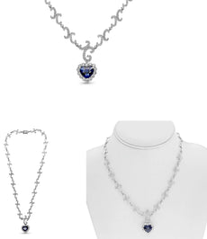 8.52CT DIAMOND & AAA SAPPHIRE 18KT WHITE GOLD HEART SHAPE & ROUND LOVE NECKLACE