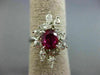 ANTIQUE LARGE 2.30CT DIAMOND & AAA RUBY 18KT WHITE GOLD 3D OVAL FLOWER FUN RING