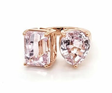 LARGE 13.29CT AAA KUNZITE 18KT ROSE GOLD EMERALD CUT & PEAR SHAPE SOLITAIRE RING