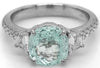 3.1CT DIAMOND & AAA PARAIBA TOURMALINE 18KT WHITE GOLD 3D ROUND & BAGUETTE RING