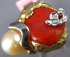 EXTRA LARGE .04CT DIAMOND AAA SOUTH SEA PEARL & CORAL 14KT 2 TONE GOLD FUN RING