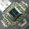 ESTATE .45CT WHITE & BLUE ROUND & PRINCESS DIAMOND 14K WHITE GOLD 3D SQUARE RING