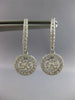 ESTATE .98CT DIAMOND 14KT WHITE GOLD 3D CLASSIC FLOWER HALO FUN HANGING EARRINGS