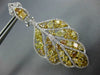 LARGE 11.29CT WHITE & FANCY YELLOW DIAMOND 18K 2 TONE GOLD LEAF HANGING EARRINGS