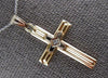 ANTIQUE .02CT OLD MINE DIAMOND 14KT 2 TONE GOLD 3D CROSS FLOATING PENDANT #27383