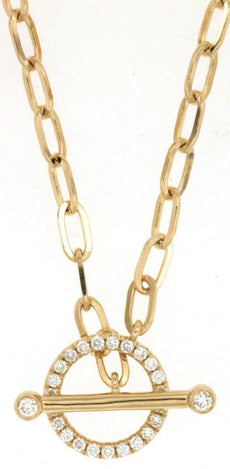 .23CT DIAMOND 14KT YELLOW GOLD 3D OVAL LINK TOGGLE CIRCLE OF LIFE LOVE NECKLACE