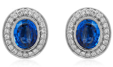 5.82CT DIAMOND & AAA SAPPHIRE 18K WHITE GOLD OVAL & ROUND HALO FILIGREE EARRINGS