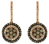 1.49CT WHITE & CHOCOLATE FANCY DIAMOND 14KT ROSE GOLD 3D FLOWER HANGING EARRINGS