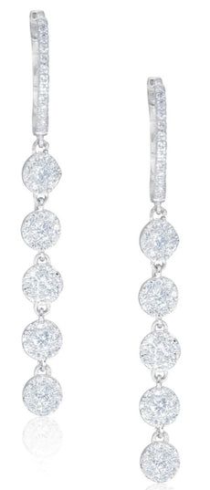 .65CT DIAMOND 14KT WHITE GOLD 3D MULTI FLOWER CHANDELIER HUGGIE HANGING EARRINGS